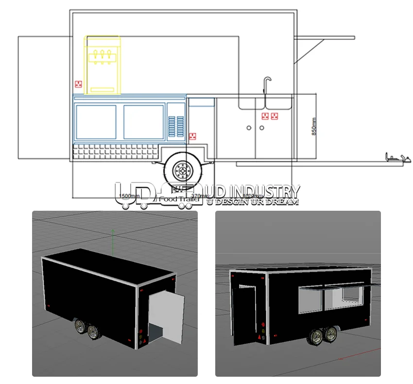 UrDream Mobile Bar Trailers Coffee Foodtrucks Food Truck Trailer Hot Dogs Ice Cream Mobile Food Cart With Full Kitchen