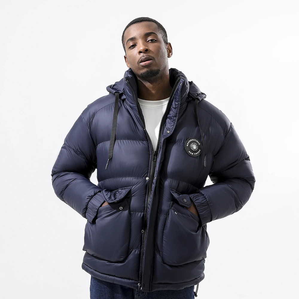 New Arrival Winter Nylon Puff Jackets Large Pocket Hooded Coats Wind Proof Simple Style Quilting Bubble Mens Puffer Jacket