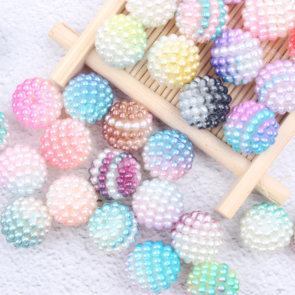 New Style 200pcs 15mm Multicolor Bayberry Perforation Pearl Beads Hole Round Resin Pearl DIY Dress Making Jewelry Decorations