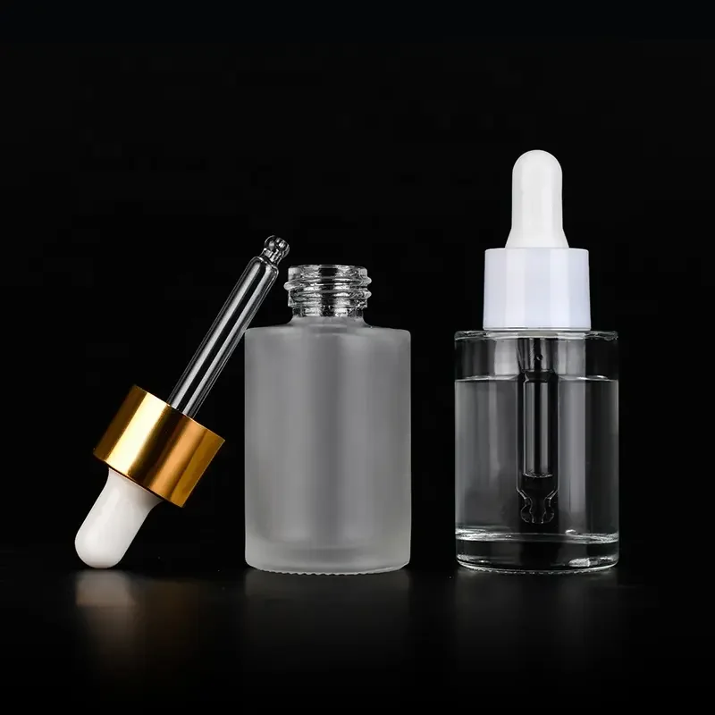 Fancy Beauty 20ml 30ml 50ml 60ml 80ml 100ml flat shoulder essential oil serum frosted clear glass dropper bottle with pipette