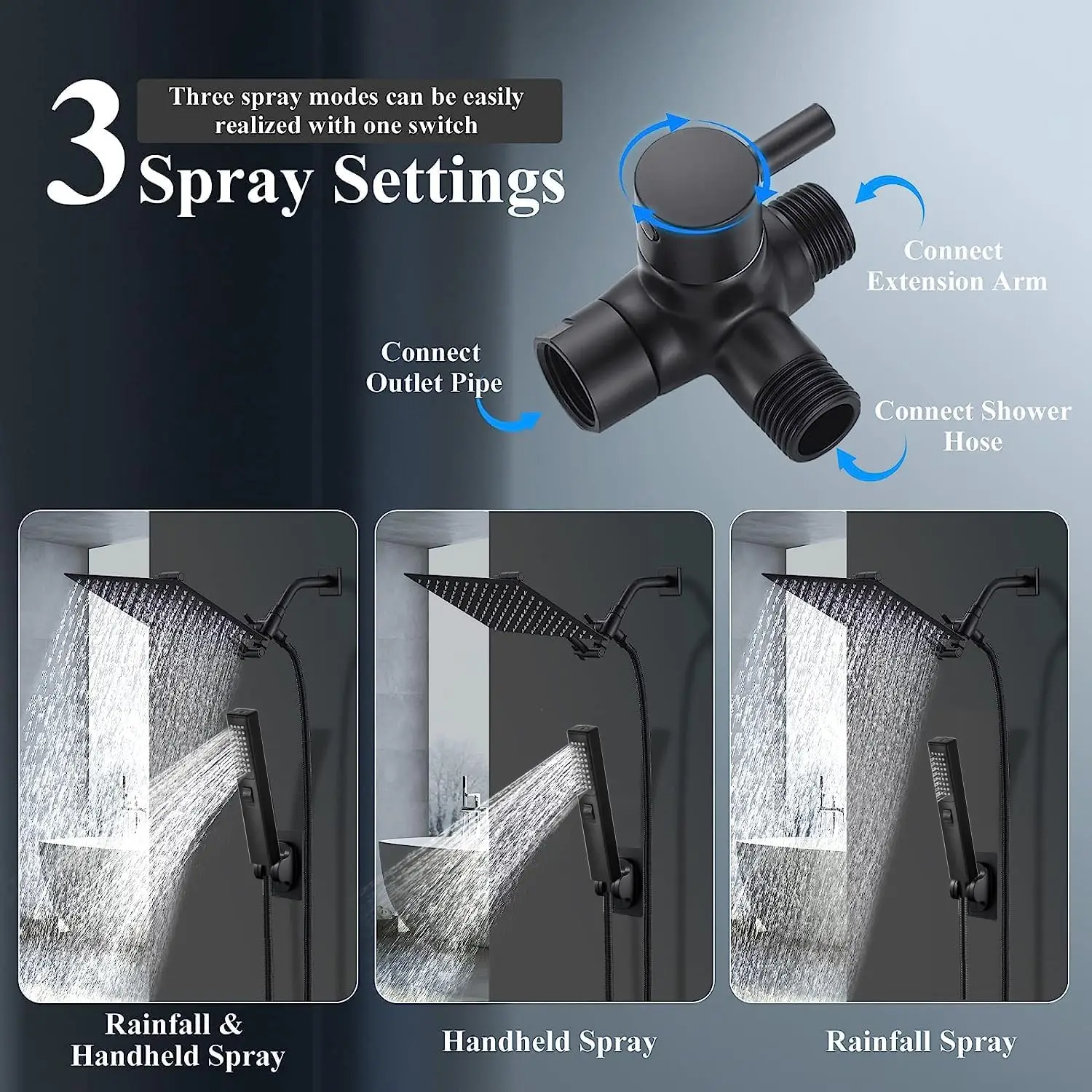 2-in-1 8' High Pressure Handheld Shower Head Combo 9' Extension Arm 78' Long Hose Powerful Bath Shower Stainless Steel