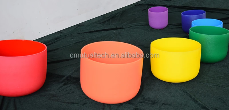 free mallets Chakra Singing Bowl Set  432 HZ double side color  7pcs of 6-12inch Crystal Singing Bowls