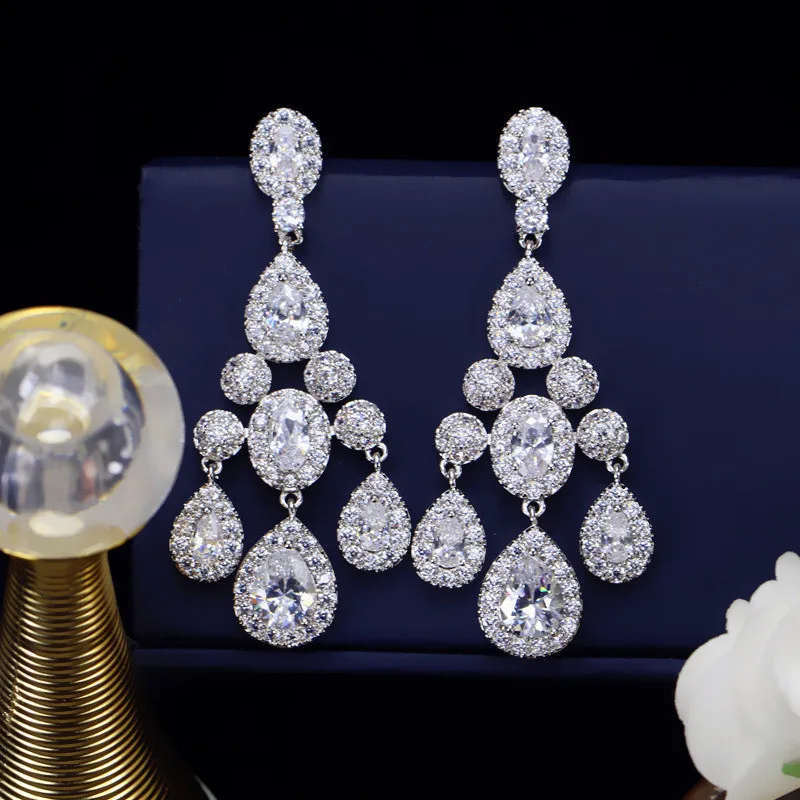 RE3946 Cubic Zircon  Earrings women party wedding fashion jewelry CZ stone bridal earrings