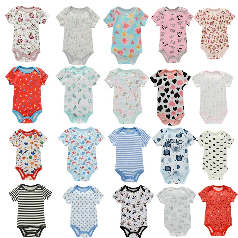 Cotton Soft Baby Girl Boys Romper Short Sleeve Baby Clothes Manufacturer Machine Wash Available Summer Bodysuit Random Pattern