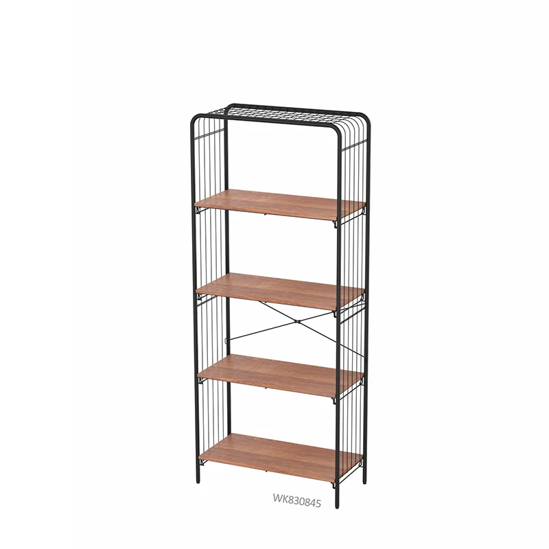 WIREKING 4 Tier Multi-functional Metal Bookshelf Speakers Wood Bookcase Living Room Furniture