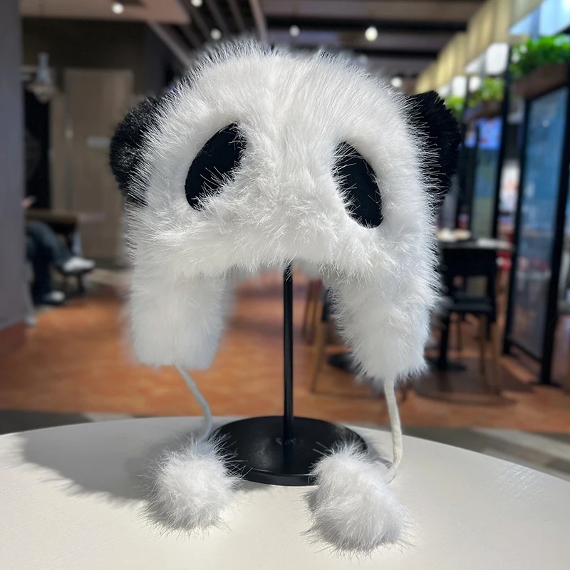 Factory Latest 2024 Hat Wholesale Cute Panda Sweet Cartoon Fluffy Pullover Ladies Hats For Women