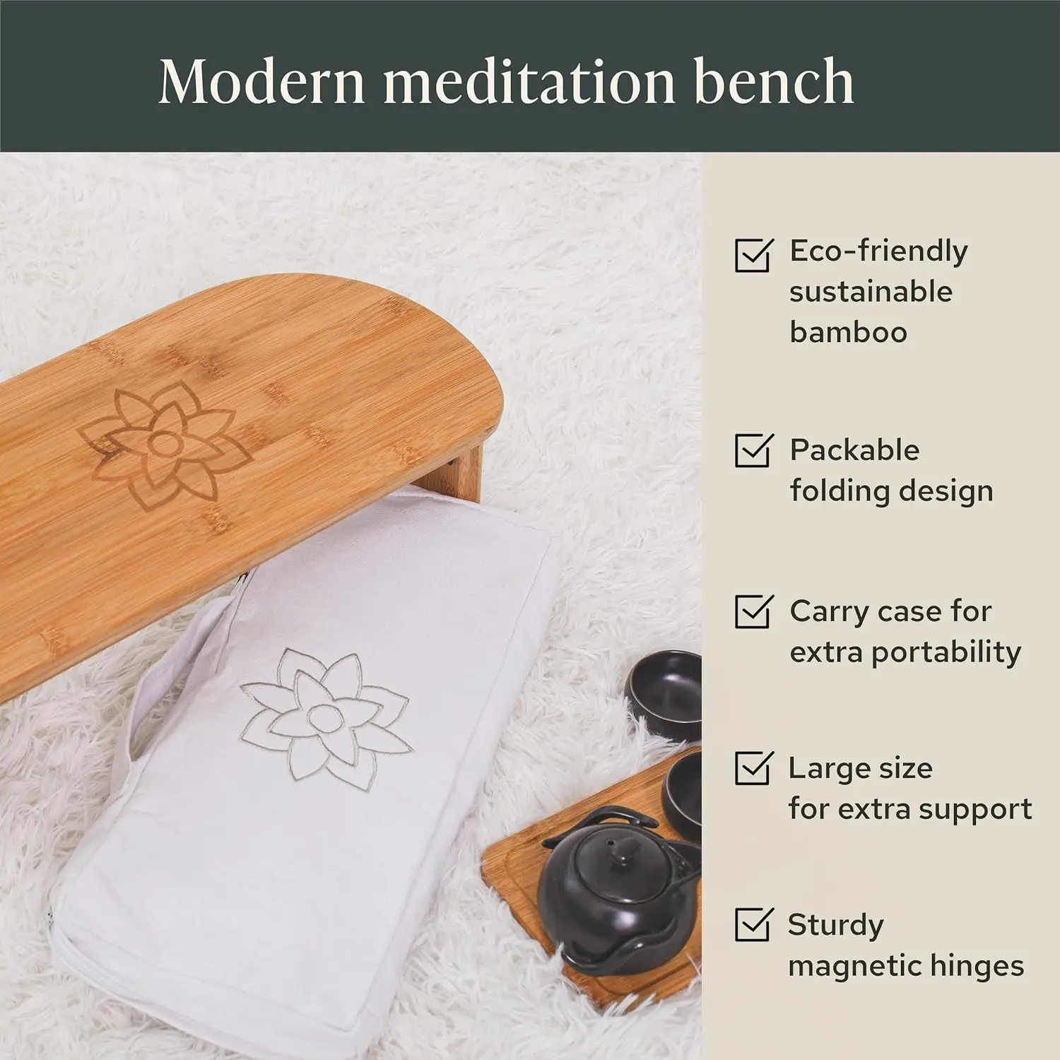 Modern Folding Meditation Bench Bamboo Kneeling Stool with Locking Magnetic Hinges