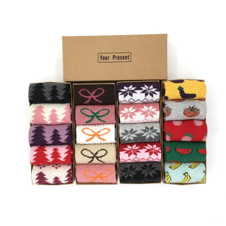 Wholesale 5 pair one box Christmas Socks Women Warm Xmas Thick Winter Wool Socks