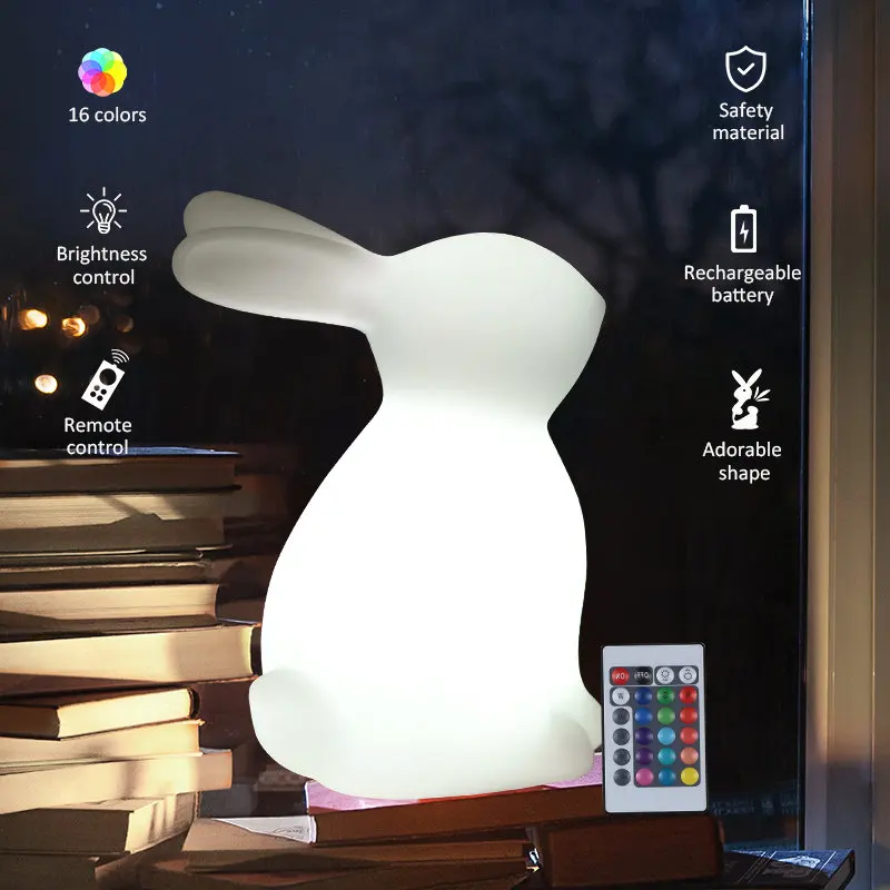 BSCI Manufacturer OEM RGB Remote Color Changing Cordless Rechargeable Huggable Cute Bunny Smart LED Night Light Table Lamp
