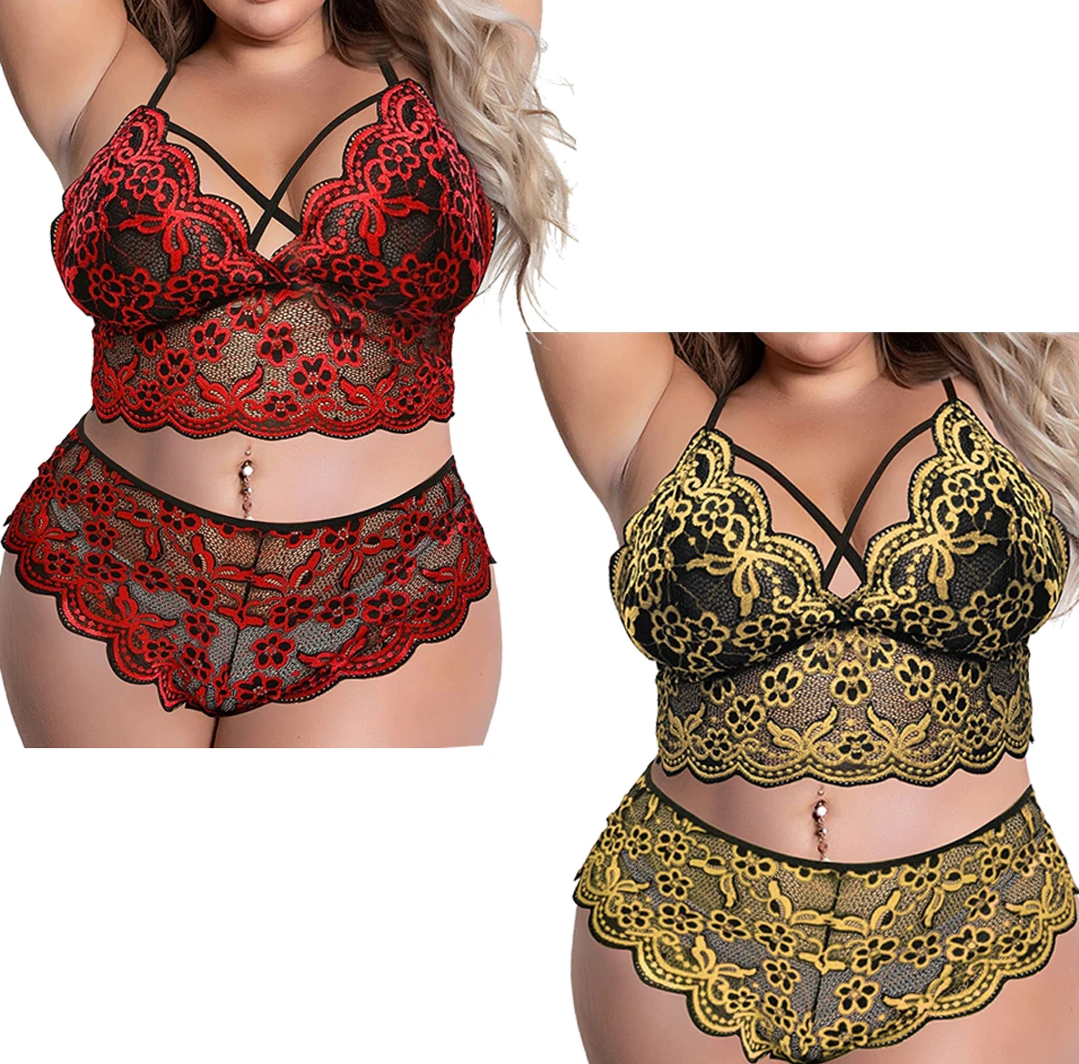 Wholesale High Waist Plus Size Lingerie for Women XL Sexy V-Neck Floral Transparent Lace Thongs and Briefs with Plain Pattern