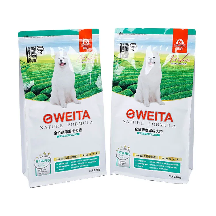 Wholesale animal food ziplcok flat bottom bag reusable dog pet cat eight-side seal food packaging Pet Food Bag