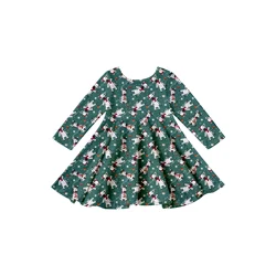 Girlymax 2022 Christmas winter snowmen reindeer Long Sleeve A-LIne Twirl Knee Length Baby Girls Dresses Kids Clothing