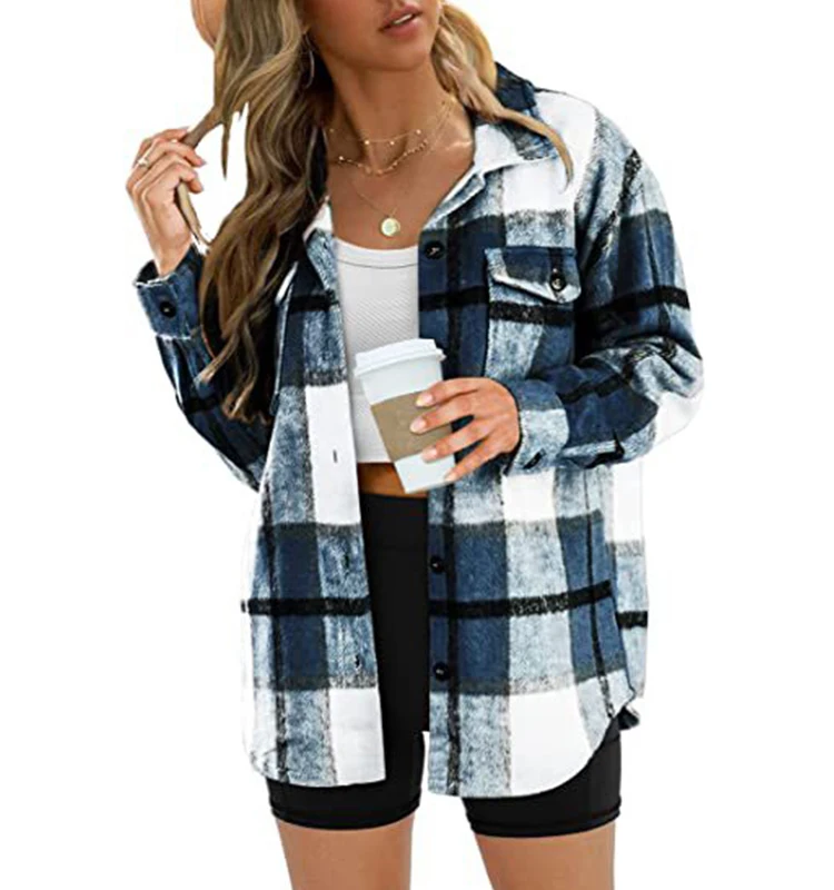 OEM/ODM flanela 2023 classic The fashion button down shirts is perfect choice daily wear hot selling loose fit plaid shirt
