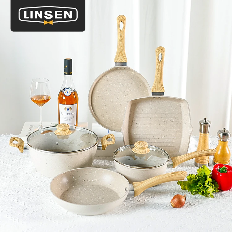 Kitchen Aluminum 304 18/8 Stainless Steel Almond Colour Pot Set Nonstick Cookware Set Cooking Cookware