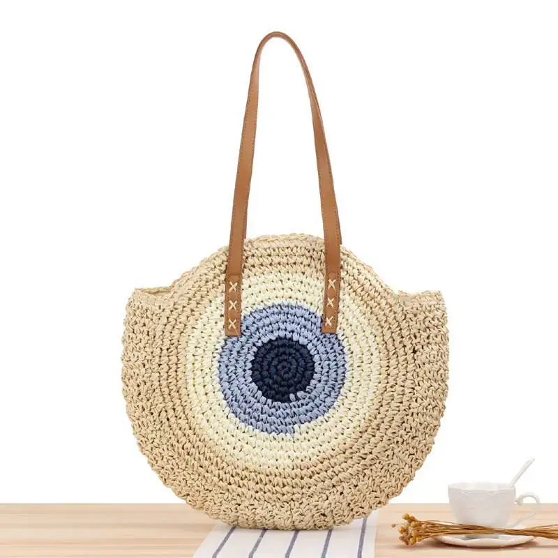 wholesale large moroccan luxury cosmetic shoulder bag handbags korea bohemian women round summer straw beach tote hand bag