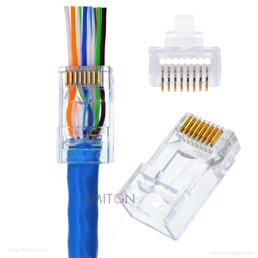 RJ45 CAT6 Connector Pass Through Ethernet RJ45 Plug  CAT5 CAT6 8P8C Through Hole Connector