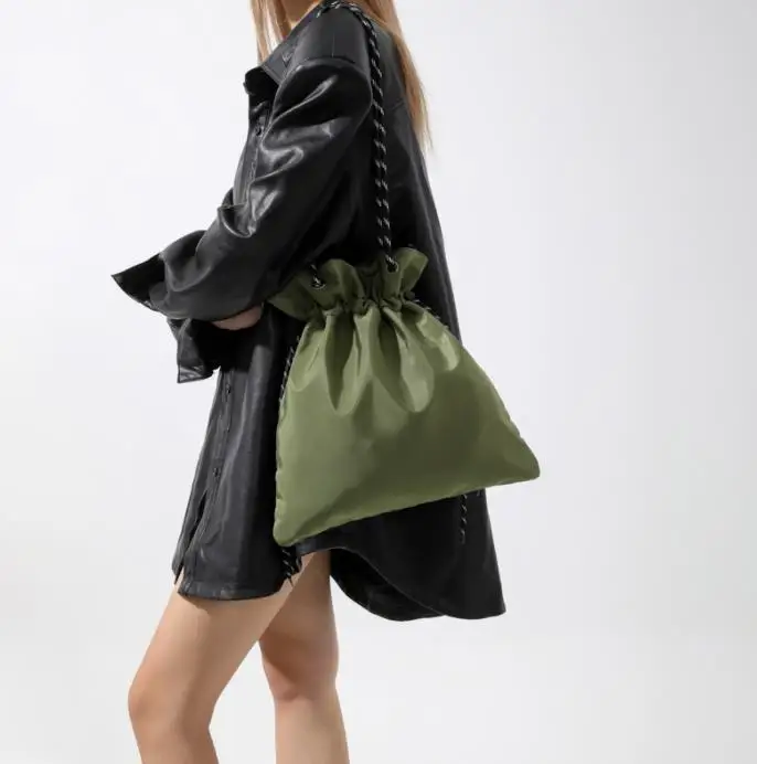 2024 Alibaba fast shipping nylon private label handbag woman drawstring bag, new summer design fashion drawstring handbag custom