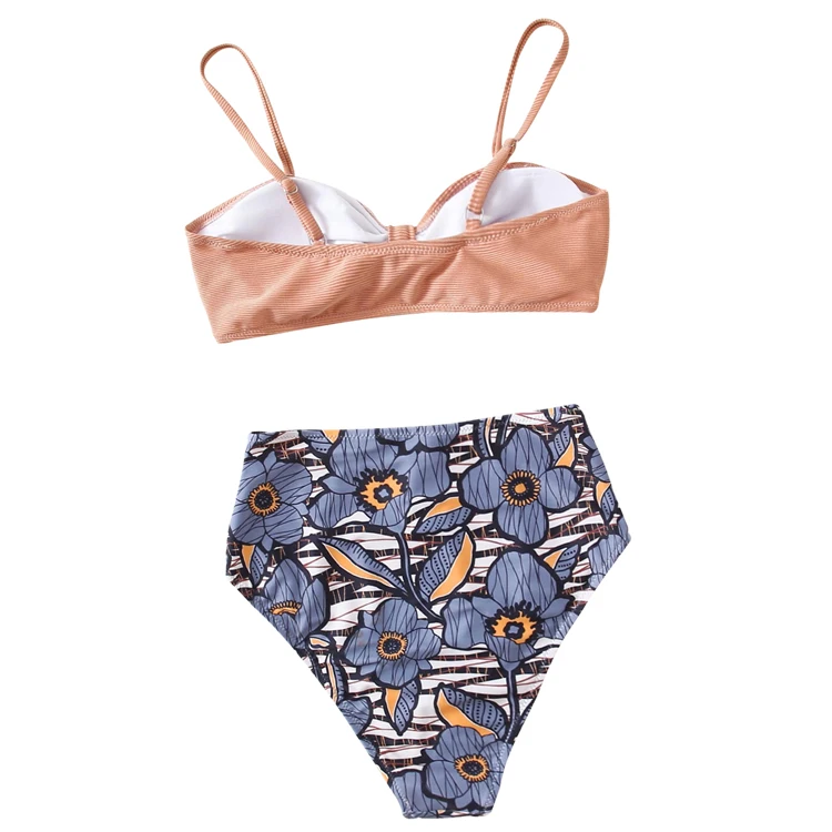 France style Flower printed Two Pieces Set bikini beachwear for lady