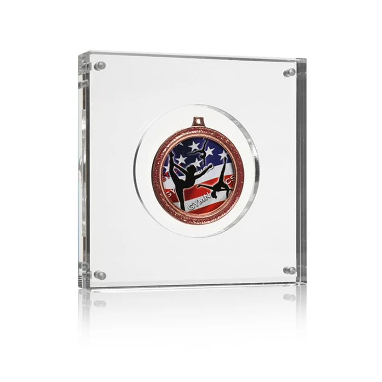 Shiny Polishing  Acrylic Magnet Coin Display Stand laser logo acrylic souvenir coin display board