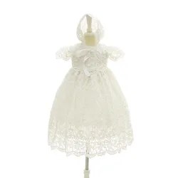Baby Infant Girl Baptism Dress Flower Newborn Gown White Lace Christening Dress