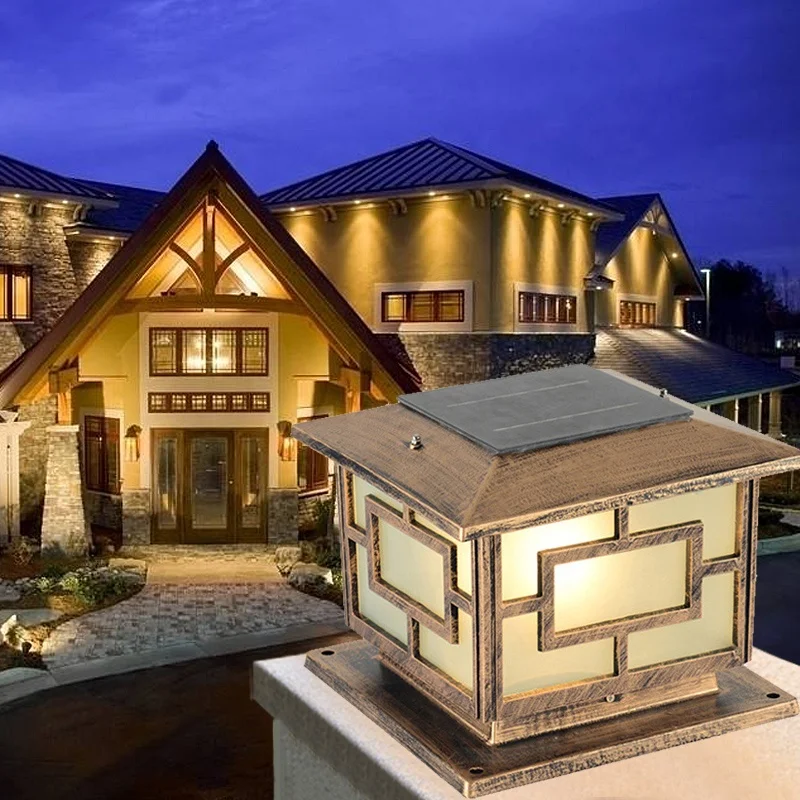 
6w black aluminum body material Fence post lights gate home waterproof solar pillar lamp 