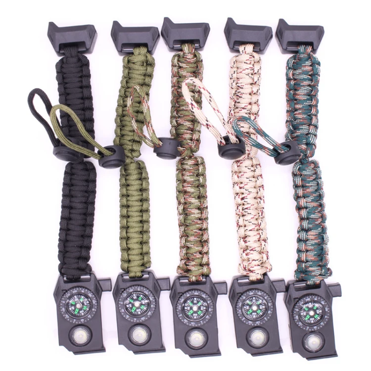 Multifunction LED SOS paracord survival bracelet with led flashlight, compass, firestarter, whistle buckle