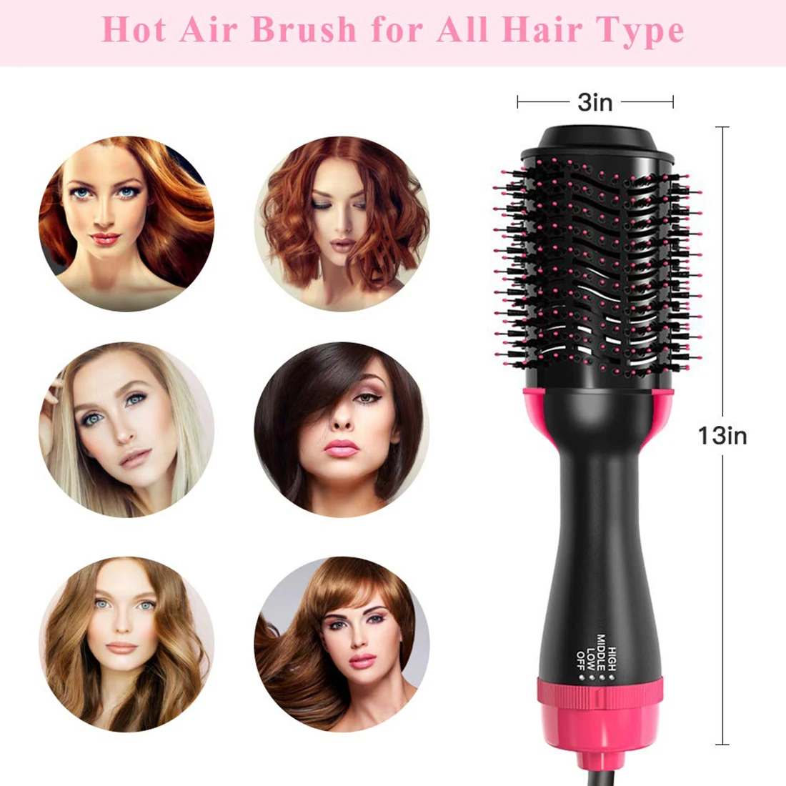 Amovol Custom One Step Hair Dryer and Styler 3in1 Electric Hot Air Comb Volumizer Fast Hair Straightener Brush
