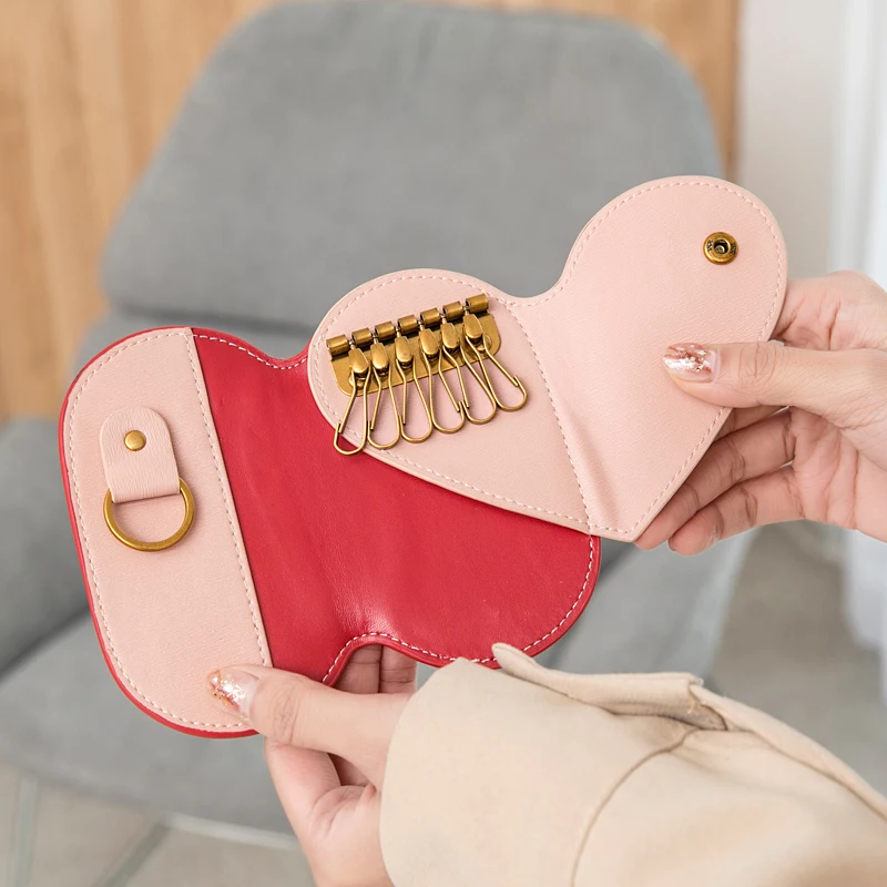 MIYIN 2021 new small key pack female Korean Mini cute student multi-functional color contrast love key pack key clip PU lady bag