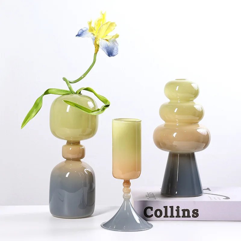 Morandi colored glass vase double layer Nordic ins candlestick aromatherapy bottle high borosilicate hydroponic glass vase