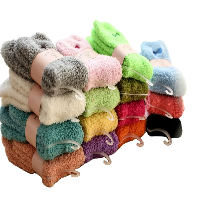  In Stock Soft Comfortable Women Cute Colorful Sweet Warm Winter Microfiber Floor Sleeping Knitted Fuzzy Socks For