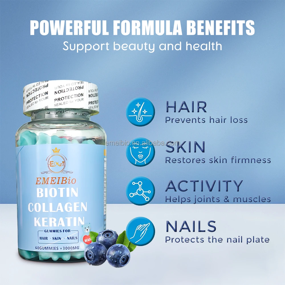 Best Sale Hair Growth Nail Care 3000Mg Biotin Collagen Gummy Keratin Support Beauty Health Repair Skin Gummies