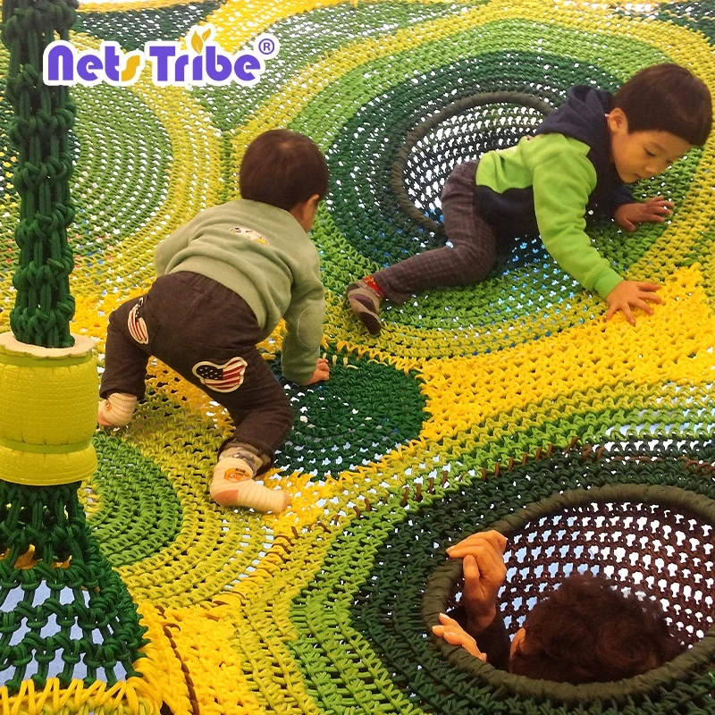 Colorful Climbing Nets Soft Playground Trampoline with Slide and Steel Frame China Plastic Woven Bag with Pallet 2 Kids/ M2 >10