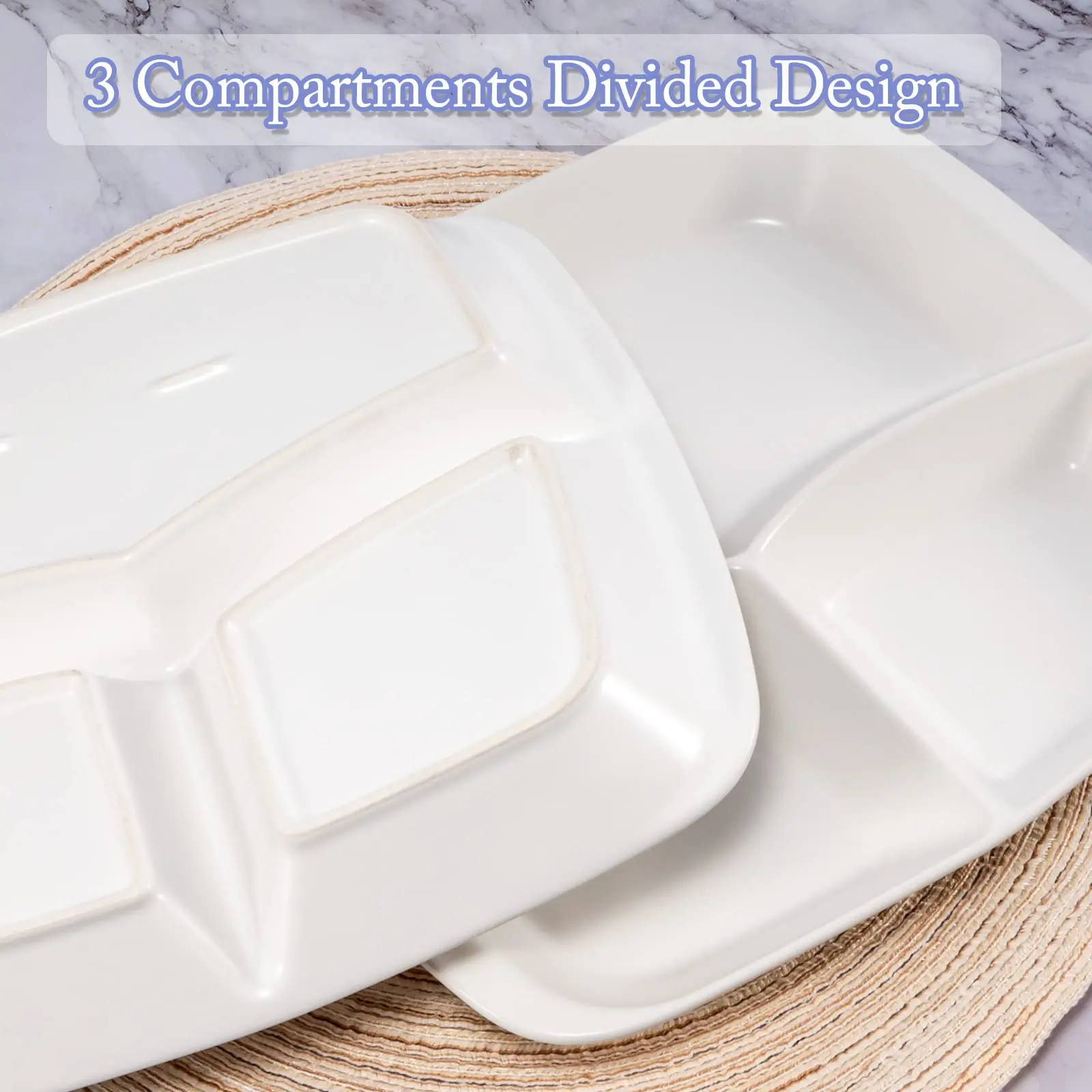 Nordic Ceramic 10 Inch Matte 3 Compartment White Serving Sustainable Ceramic Porcelain Plates