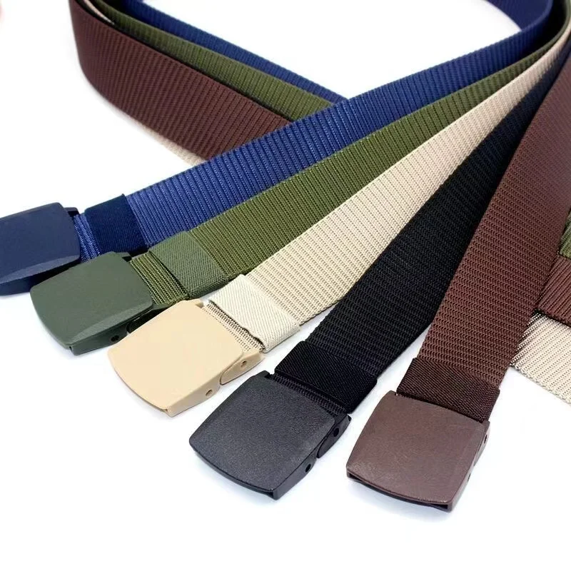 Non metal Ratchet Automatic Buckle Waist Belt Nylon Fabric Belts For Men