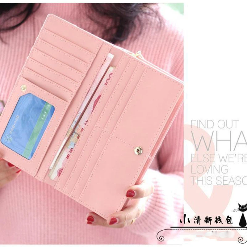 Elegant Women Wallets with Zipper Pink Phone Pocket Purse Card Holder Patchwork Women Long Wallet Lady Tassel Short Coin Purse