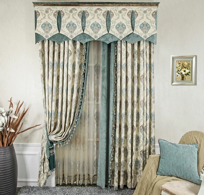 Classic jacquard blackout curtain fabric with printed voile printed sheer curtain for home and hotel