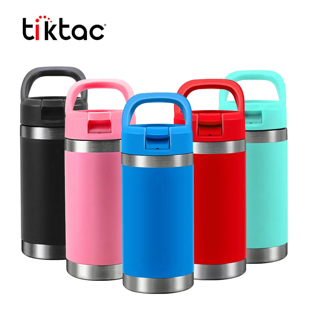 High quality 12 oz matte black powder coated kids tumblers cups with lid and straw