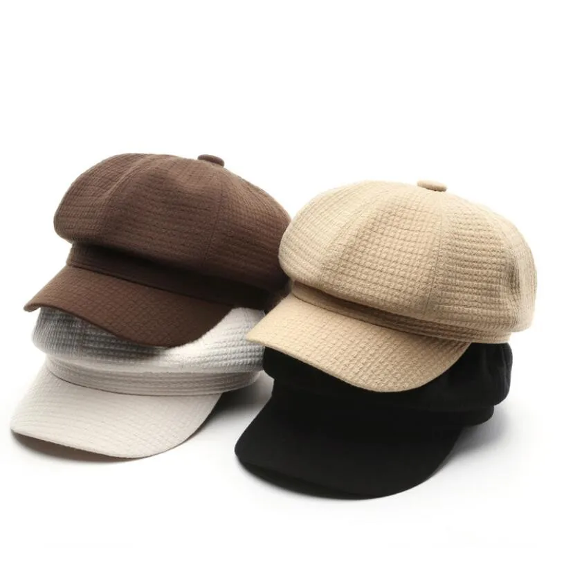 Однотонная зимняя шапка пекарь для мальчиков женщин плотная теплая Бейсболка восьмиугольная верблюжьи Белые зимние шапки в клетку бумажника кепка