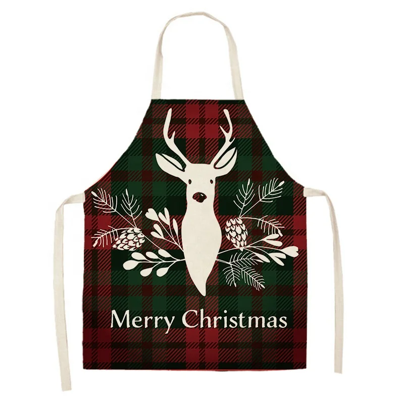 Sublimation Custom Long Apron Merry Christmas Linen Material Cooking Apron Christmas Design Unisex Aprons Kitchen Promotion