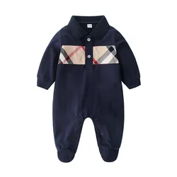 One piece romper long sleeves newborn baby boy 0-24 M cotton grid bodysuit girl baby rompers baby clothes