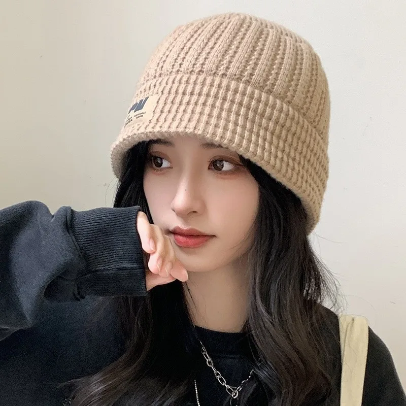 Autumn-Winter Internet Celebrity Bucket Hat Small Cotton Knitted Fisherman Style with Face Protection Ear Pr Cold