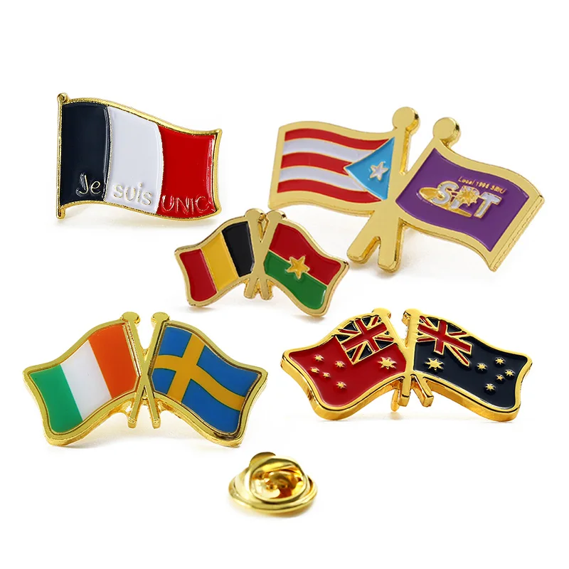 Custom Metal Pins 2d 3D Enamel Flags Pin Lapel Zinc Alloy Gold Australia Ireland Israel Switzerland Flags Badge for Souvenirs