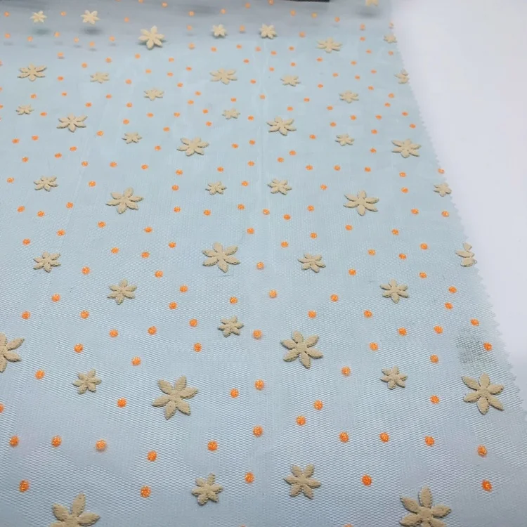 OEKO TEX BSCI manufacture China custom flocking mesh fabric flocking print flocking fabric glitter tulle foil tulle fabric