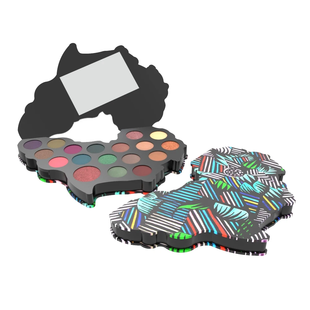 Private Label Wholesale OEM ODM Shimmer Matte Glitter Make Up Palette Map Shape African colourful Dark Tone Eyeshadow Palette