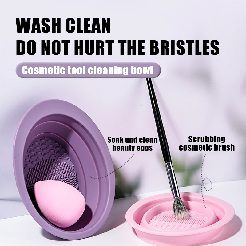 YKF 2024 Portable Foldable Silicone Beauty Egg Cleaning Tool Artifact Washing Bowl Pad Mat Sponge Makeup Brush Mats