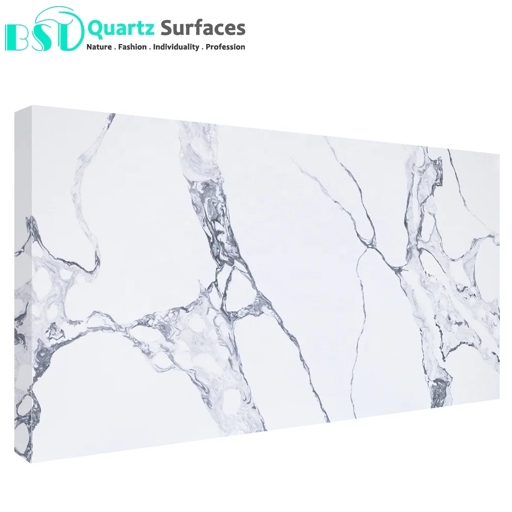 Chinese Extra Large Big Wholesale Price White Calacatta Polished Artificial Quartz Stone Slabs For Kitchen Countertop