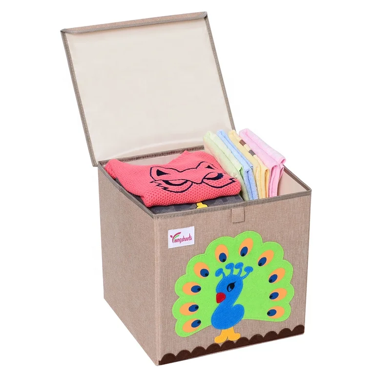 wholesale custom collapsible fabrics baskets animal kids toys container with lid folding cartoon drawer organizer box