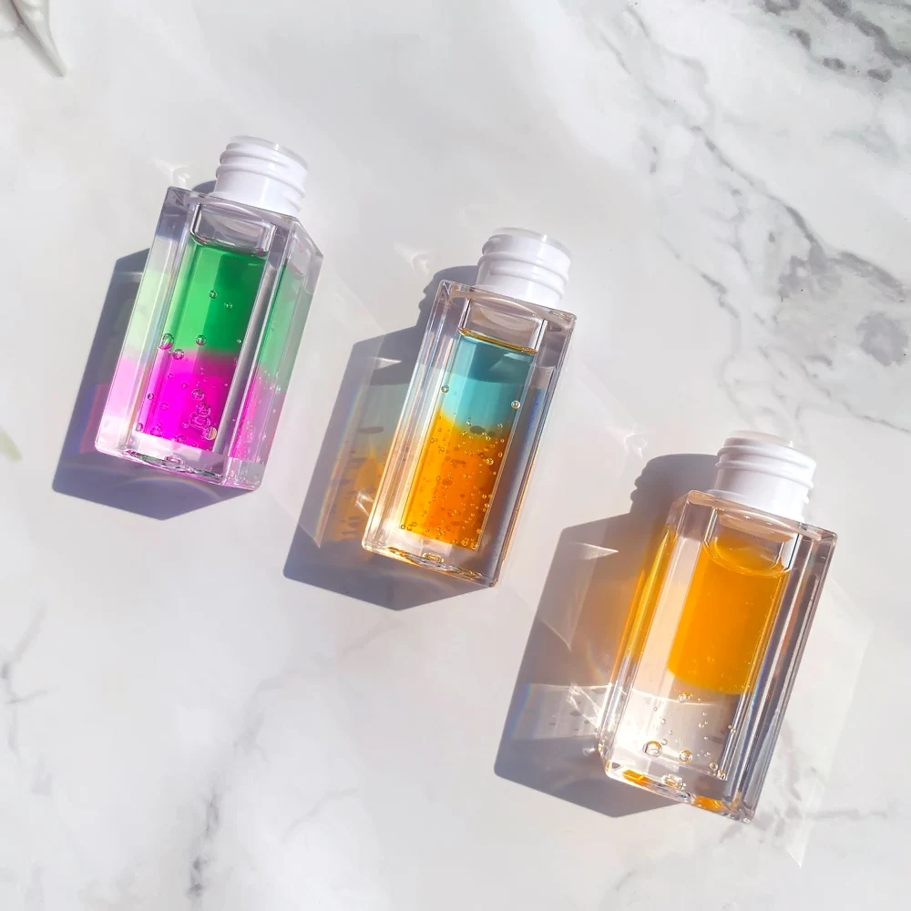 New Style Natural Plant Fruit Juicy Big Brush Double Colors Lip Gloss Moisturizing Hydrating Clear Lip Plumper Oil