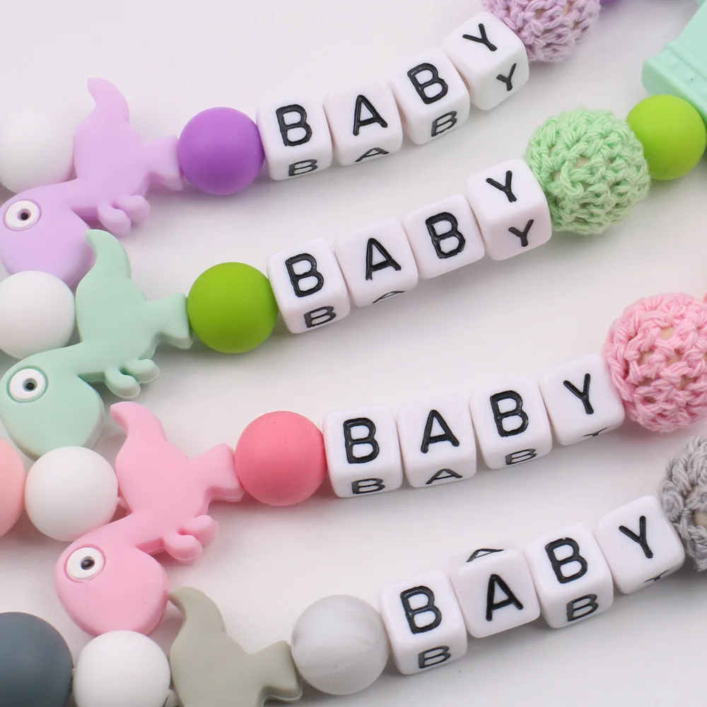 Silicone Pacifier Clips for Boys Girls, Baby Pacifier Clip Holder with Cartoon Dinosaur Soft Flexible Paci Clips