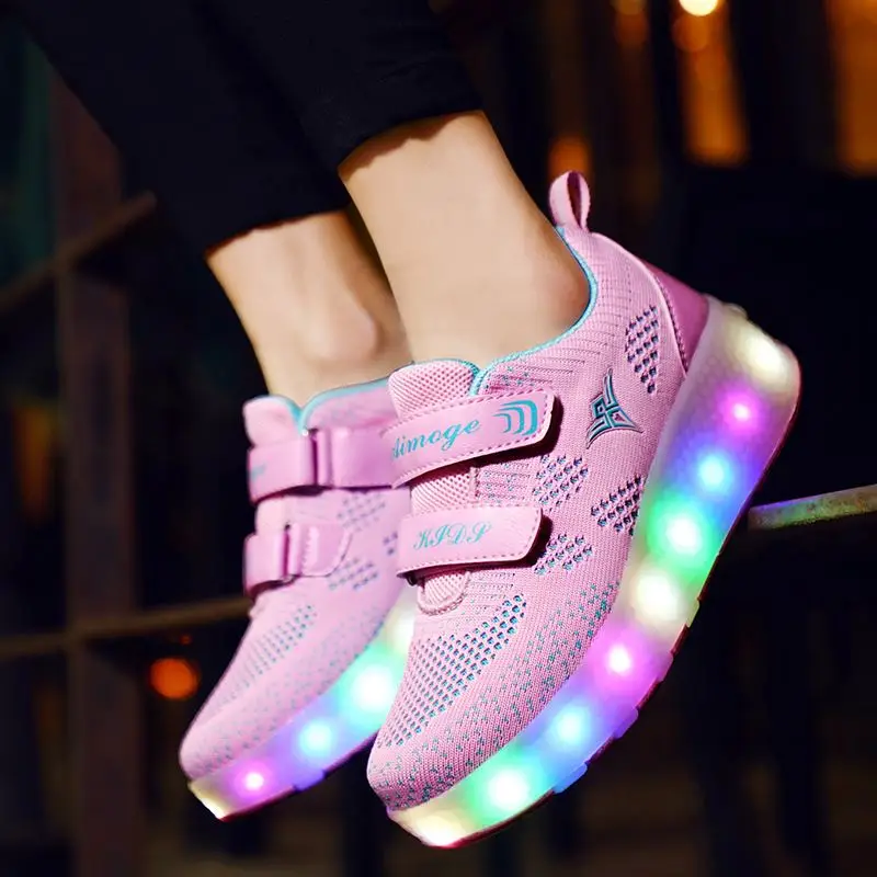  USB Rechargeable LED Light Up Roller Shoes YUNTI Wheel Skate Sneaker for Boys Girls